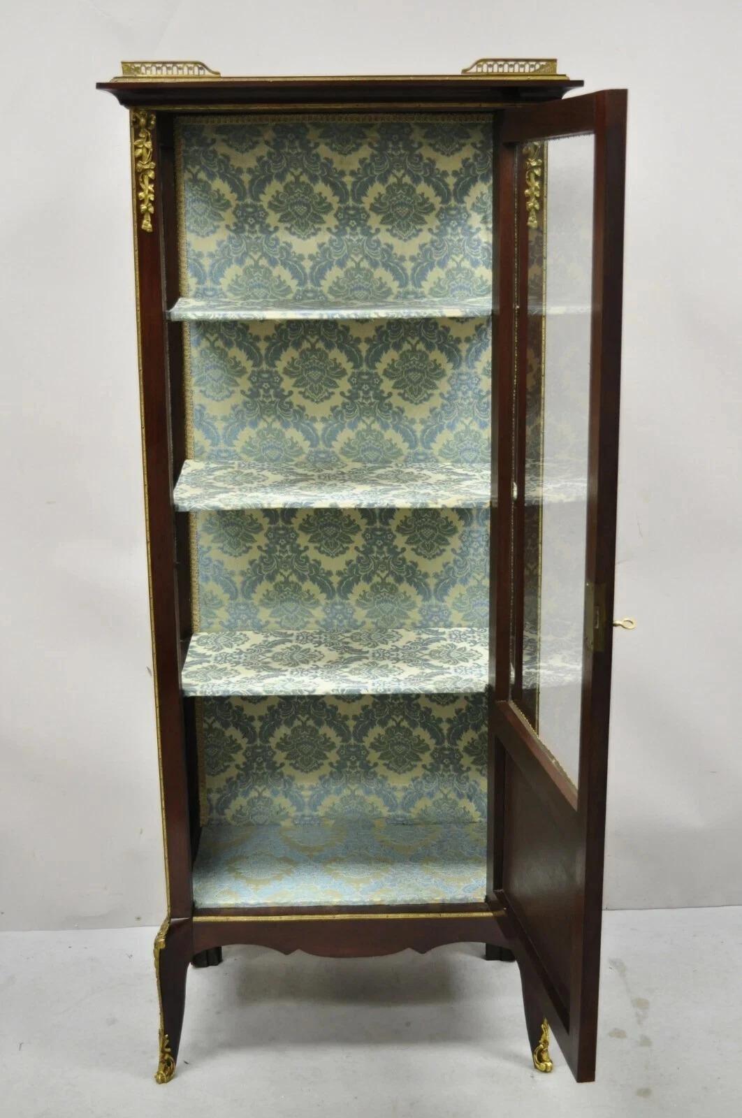Antique French Louis XV Style Bronze Mount Hand Painted Curio Display Cabinet For Sale 3