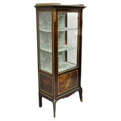 Antique French Louis XV Style Bronze Mount Hand Painted Curio Display Cabinet