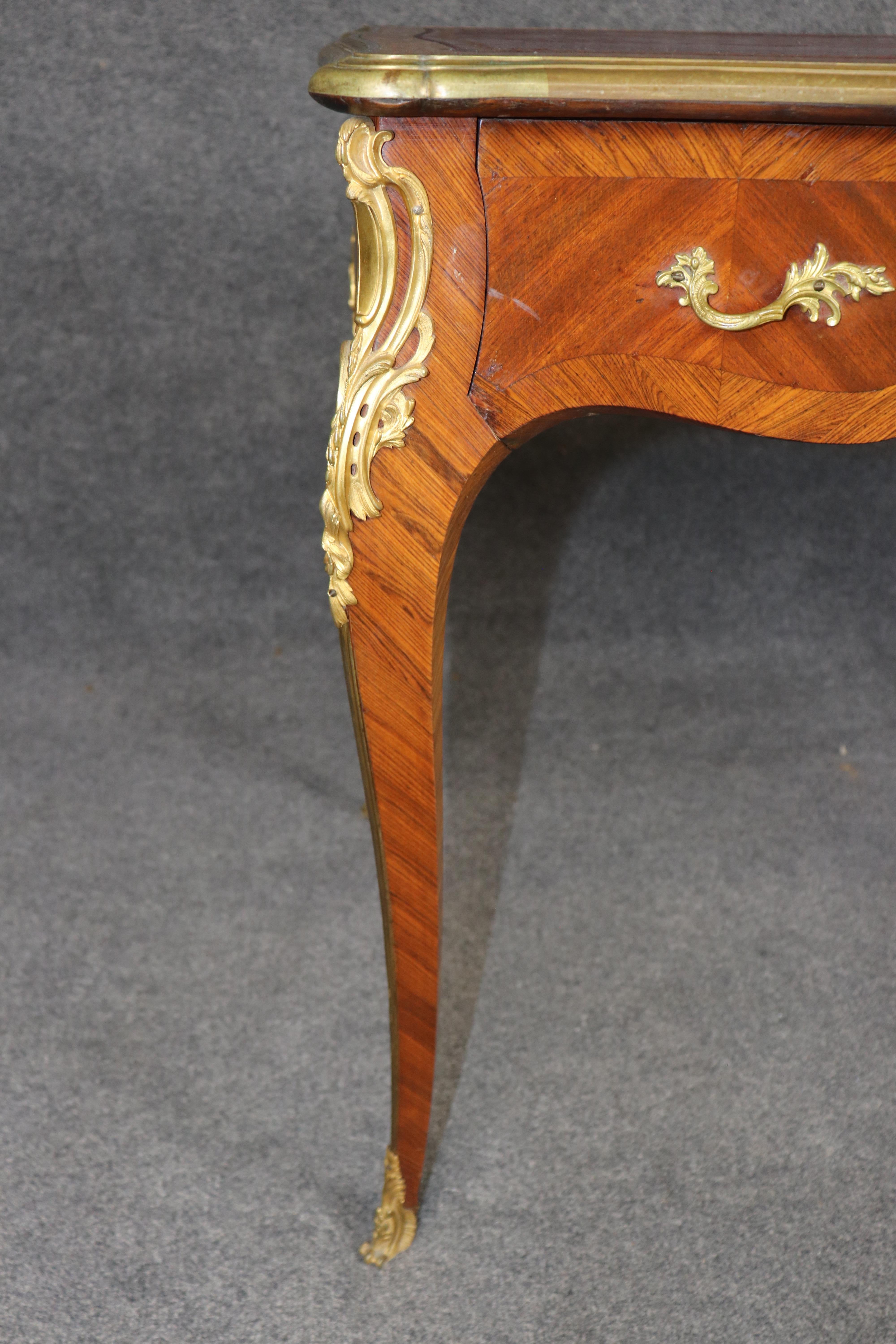 Antique French Louis XV Style Bronze Mounted Leather Top Desk Signed Billen For Sale 5