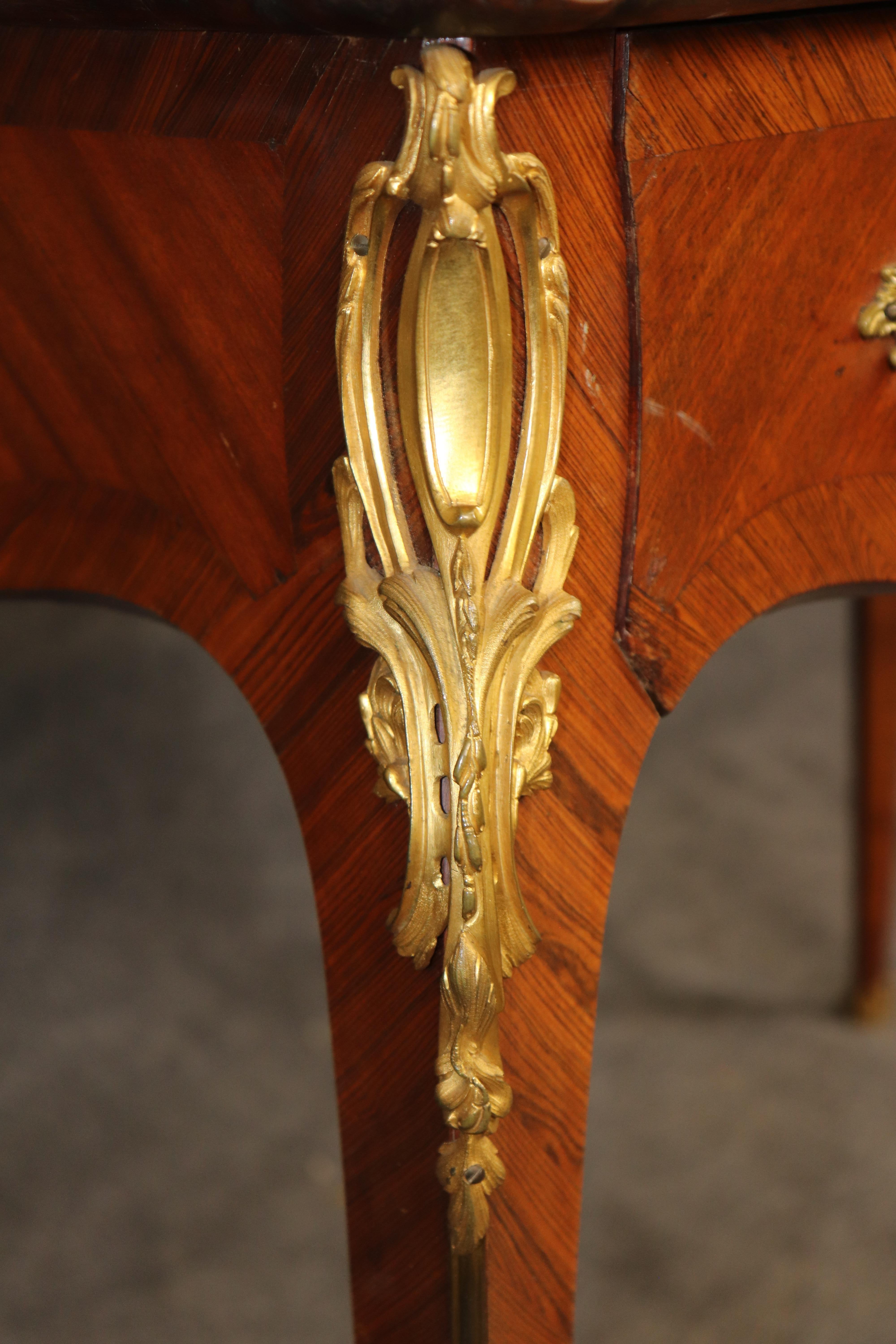 Antique French Louis XV Style Bronze Mounted Leather Top Desk Signed Billen For Sale 6