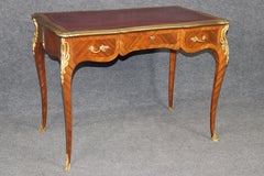 Antique French Louis XV Style Bronze Mounted Leather Top Desk Signed Billen