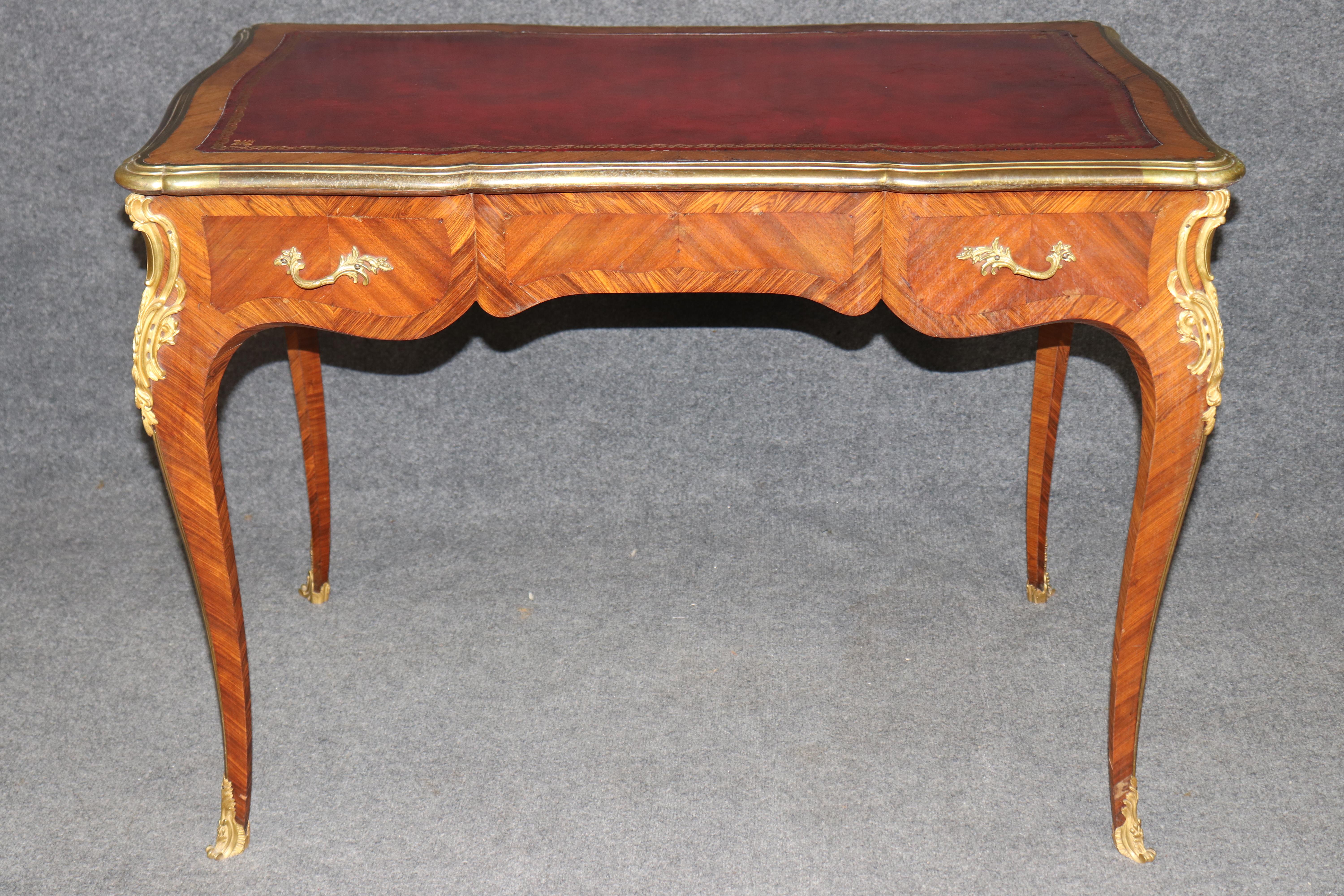 20th Century Antique French Louis XV Style Bronze Mounted Leather Top Desk Signed Billen For Sale