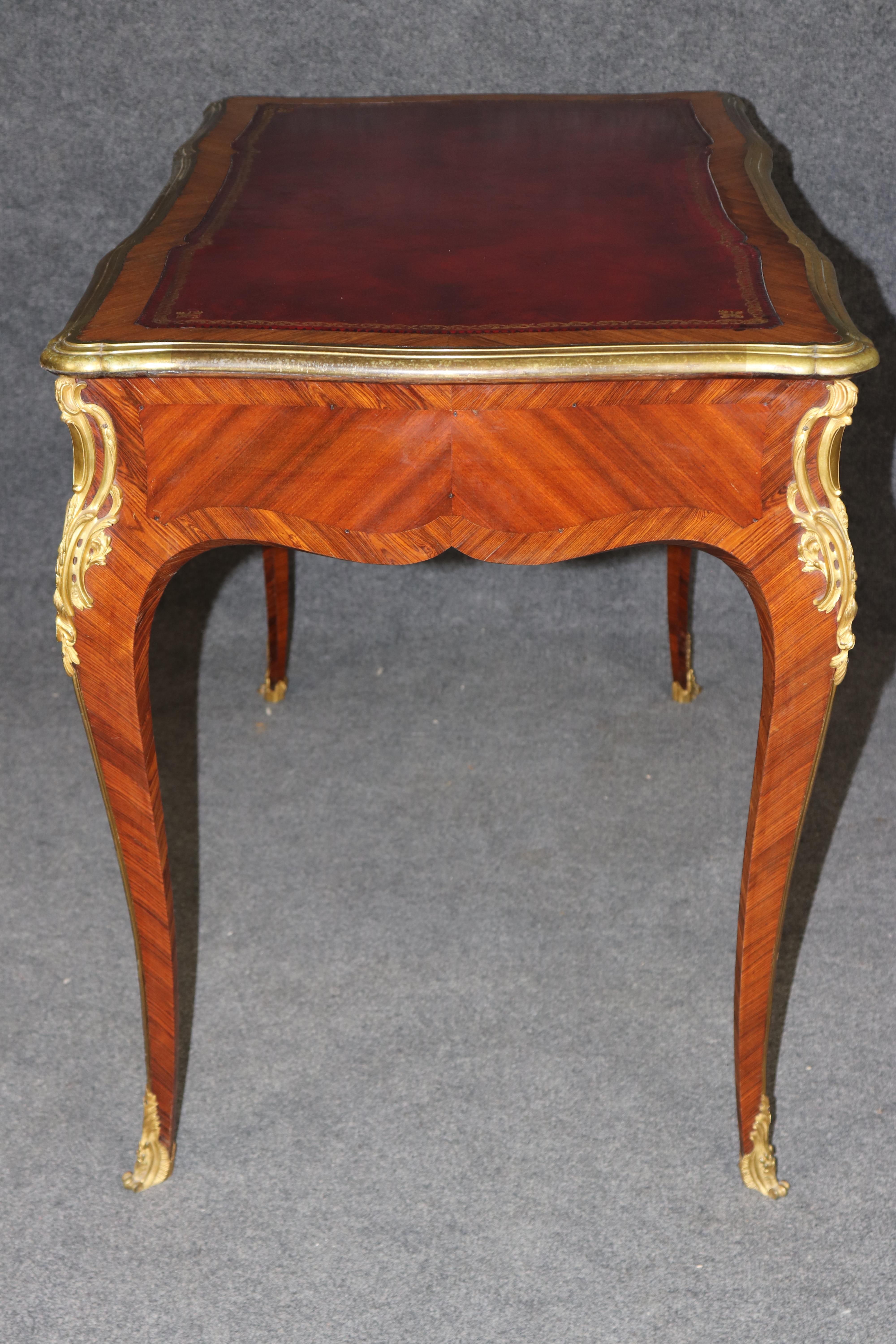 Antique French Louis XV Style Bronze Mounted Leather Top Desk Signed Billen For Sale 1