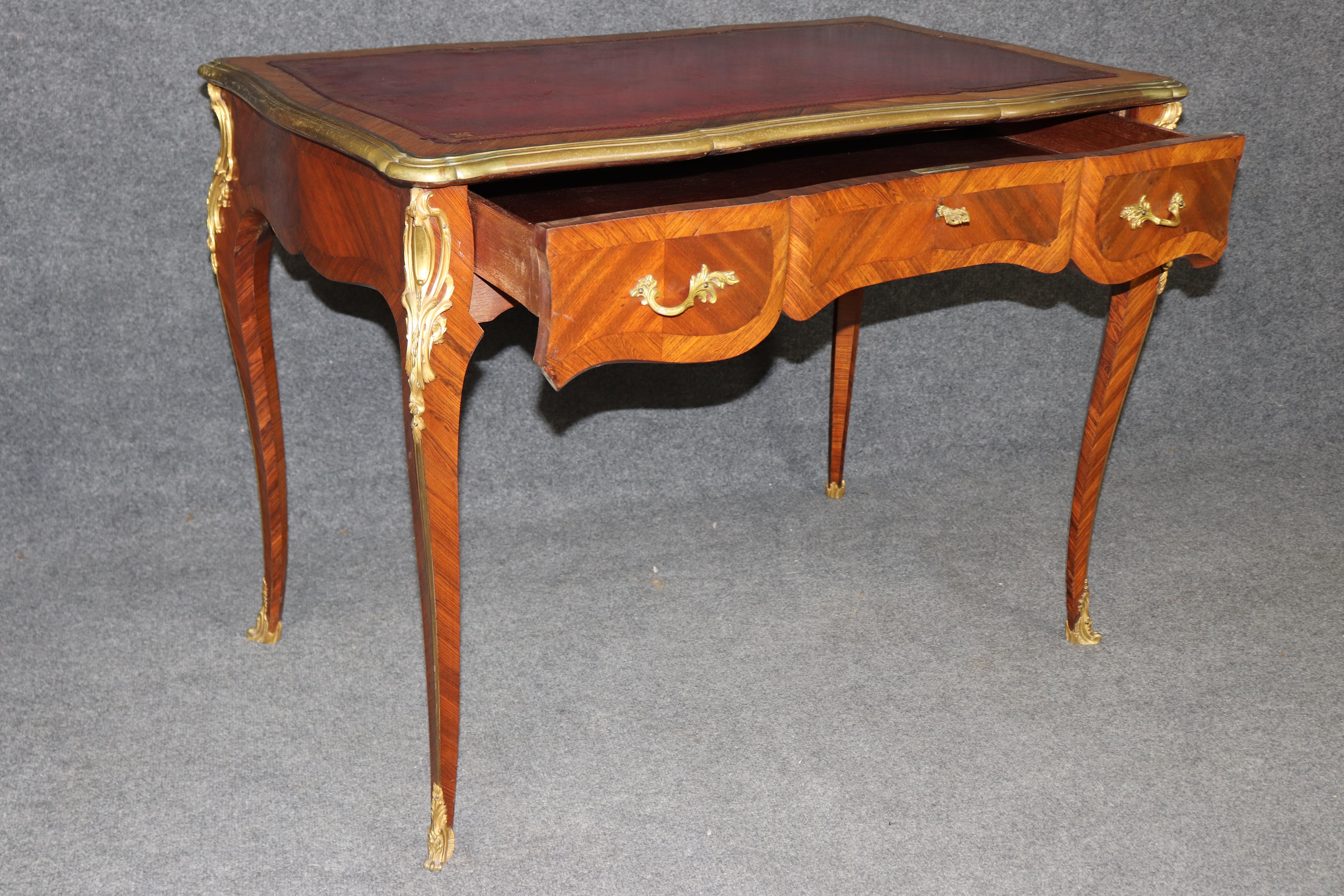 Antique French Louis XV Style Bronze Mounted Leather Top Desk Signed Billen For Sale 2