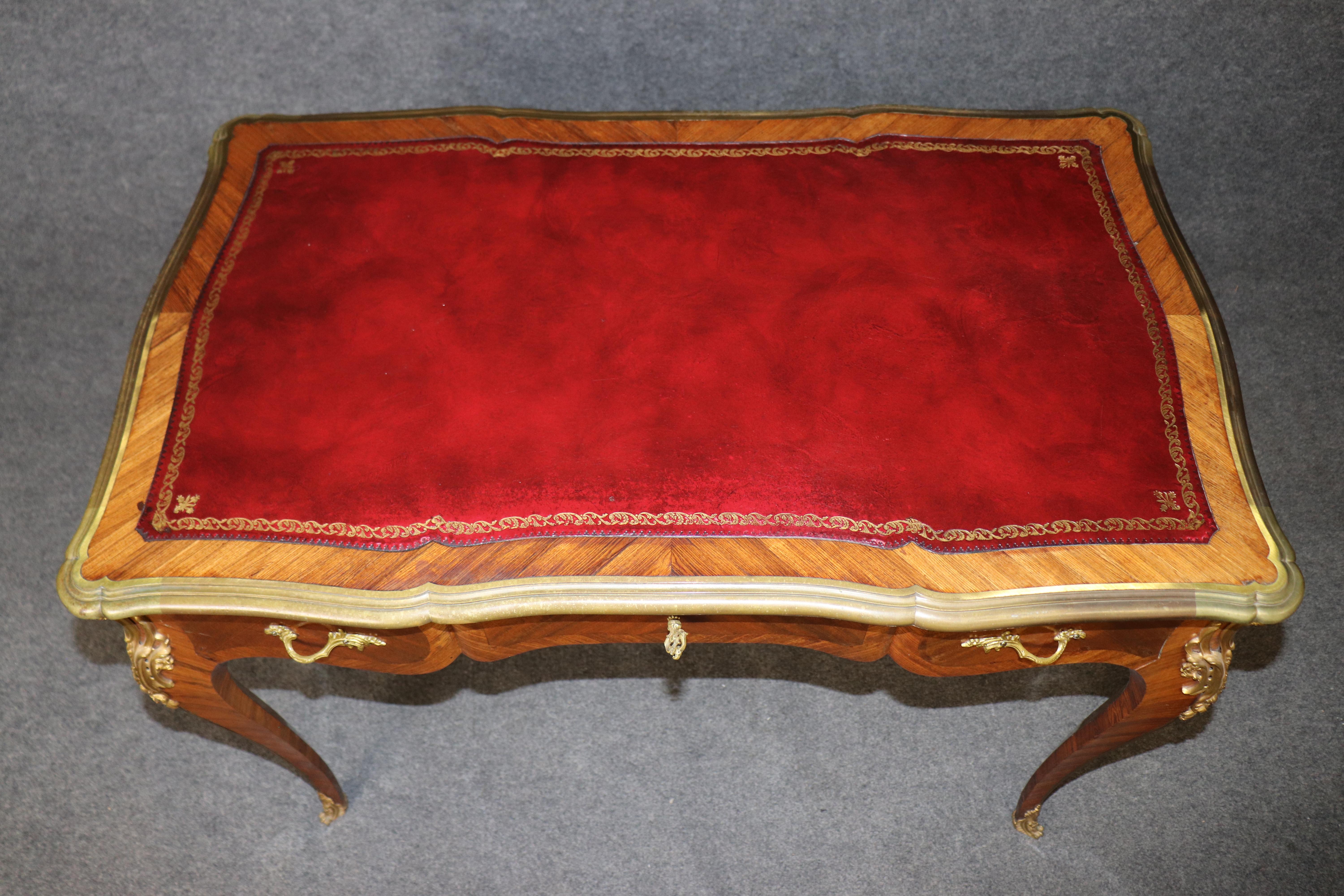 Antique French Louis XV Style Bronze Mounted Leather Top Desk Signed Billen For Sale 3
