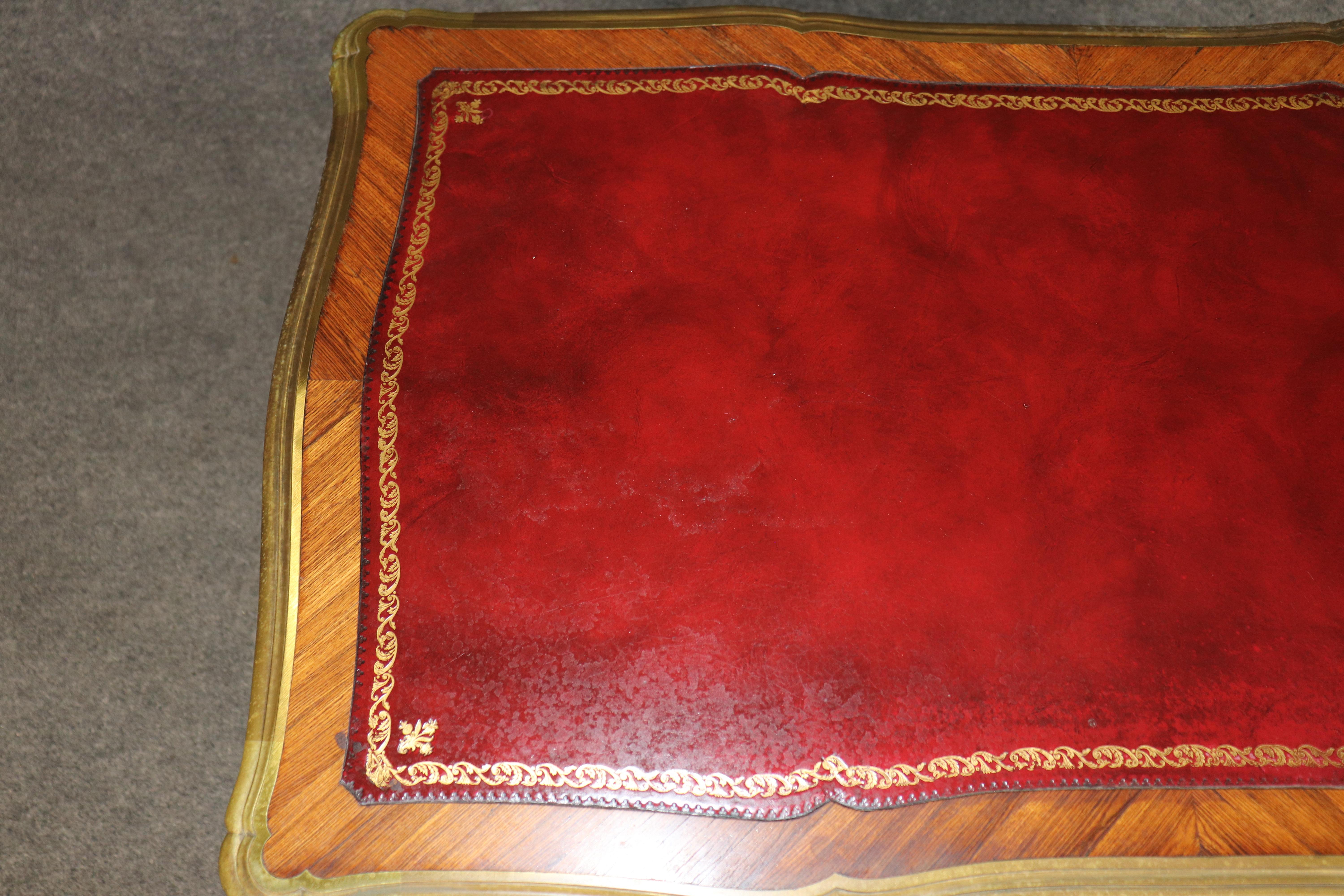 Antique French Louis XV Style Bronze Mounted Leather Top Desk Signed Billen For Sale 4