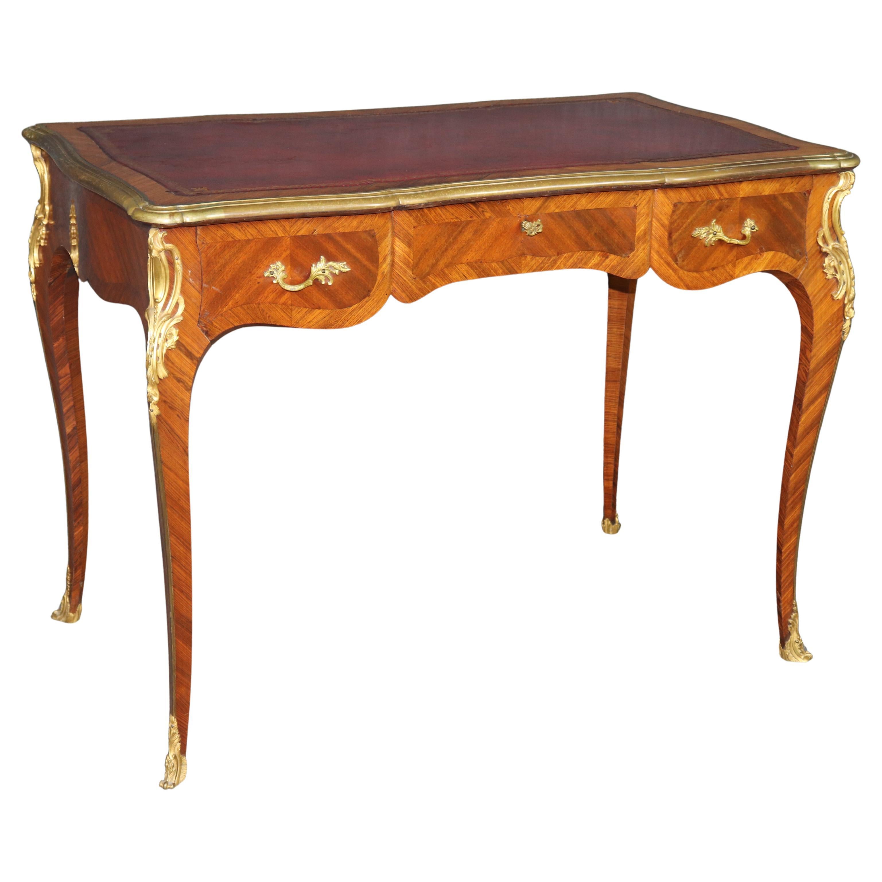 Antique French Louis XV Style Bronze Mounted Leather Top Desk Signed Billen For Sale