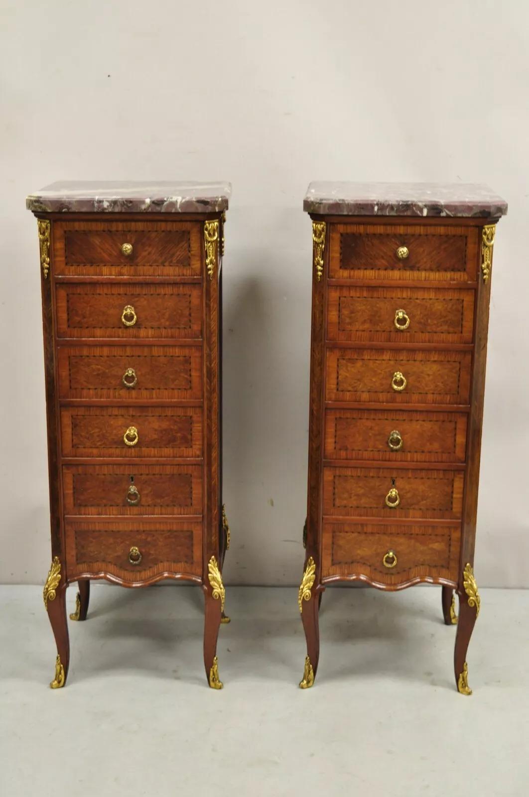 Antique French Louis XV Style Bronze Mounted Marble Top Lingerie Chests - a Pair For Sale 5