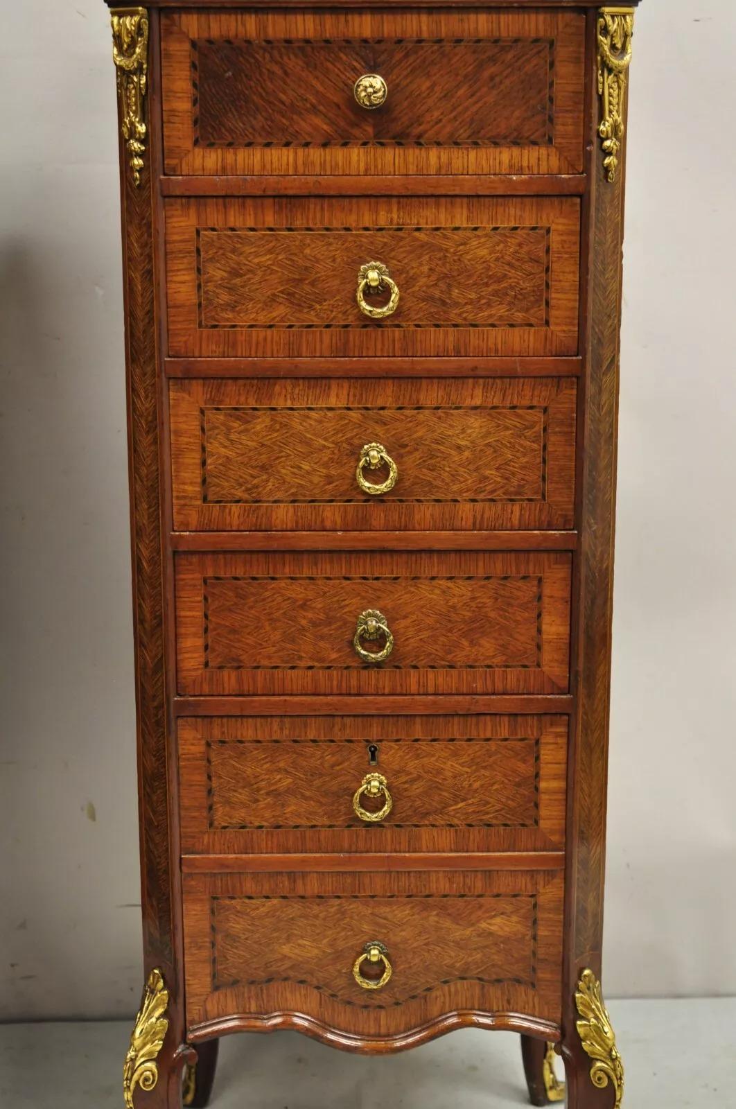 Antique French Louis XV Style Bronze Mounted Marble Top Lingerie Chests - a Pair For Sale 6