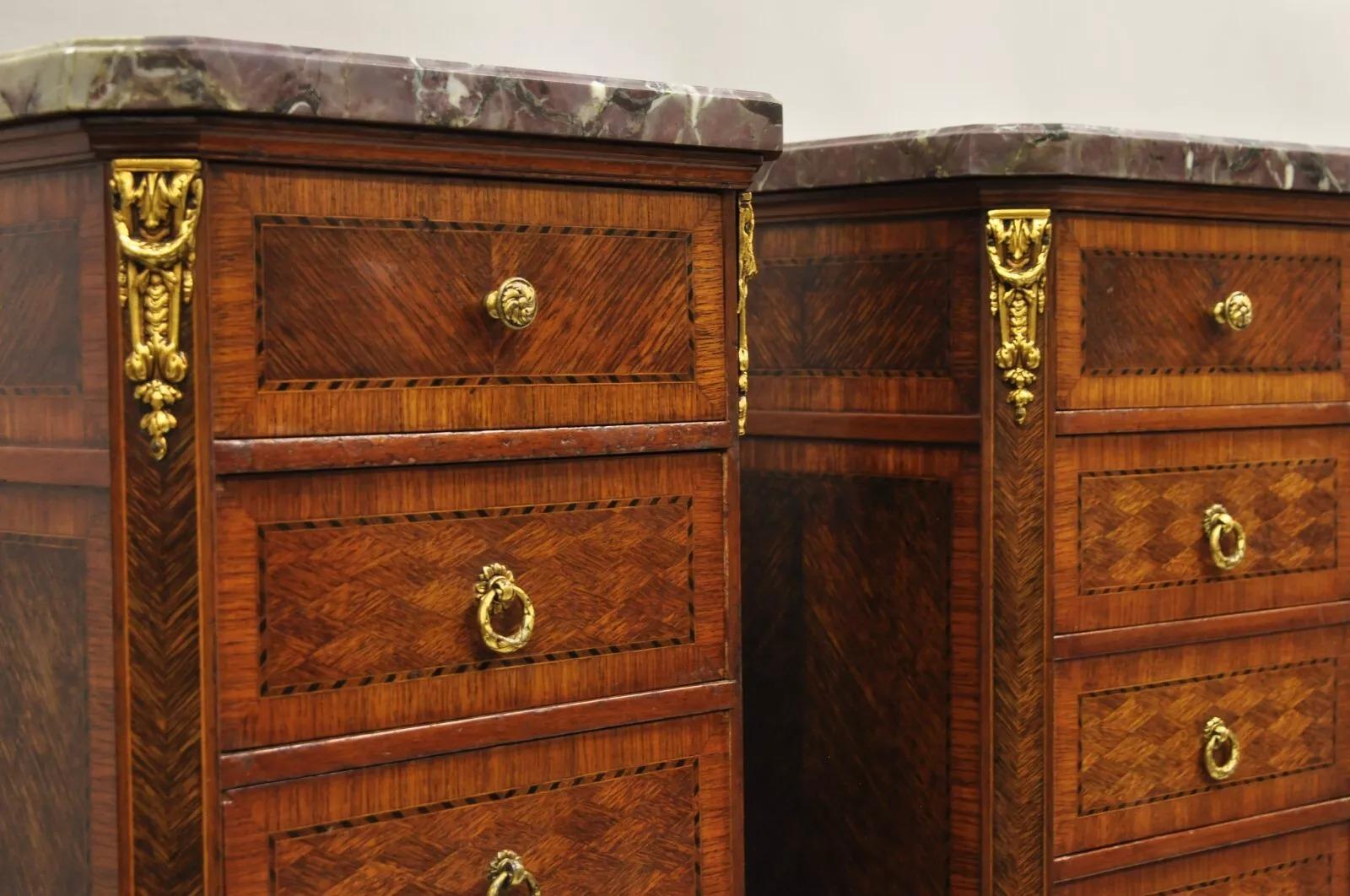 Unknown Antique French Louis XV Style Bronze Mounted Marble Top Lingerie Chests - a Pair For Sale