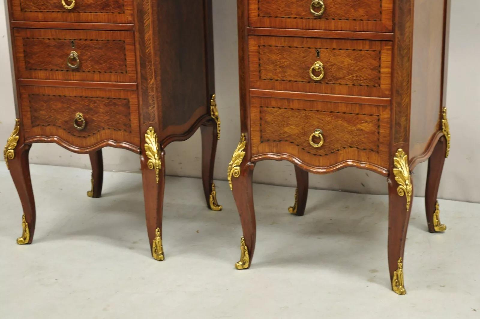 Antique French Louis XV Style Bronze Mounted Marble Top Lingerie Chests - a Pair In Good Condition For Sale In Philadelphia, PA