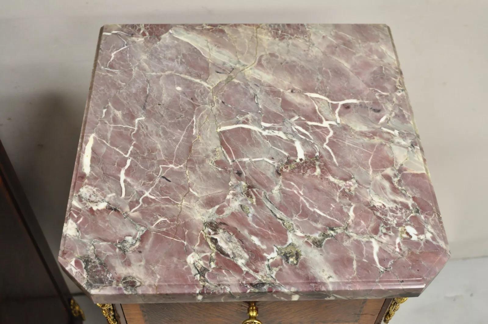 Antique French Louis XV Style Bronze Mounted Marble Top Lingerie Chests - a Pair For Sale 1
