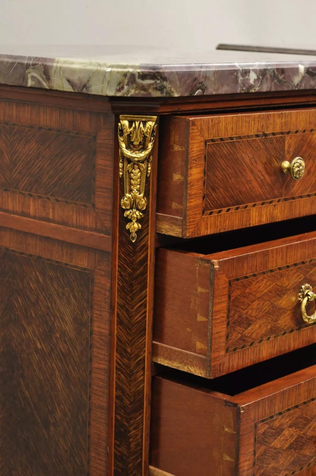 Antique French Louis XV Style Bronze Mounted Marble Top Lingerie Chests - a Pair For Sale 3