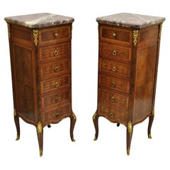 Antique French Louis XV Style Bronze Mounted Marble Top Lingerie Chests - a Pair