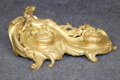 Antique French Louis XV Style Bronze Ormolu Inkwell Signed Van De Voorde