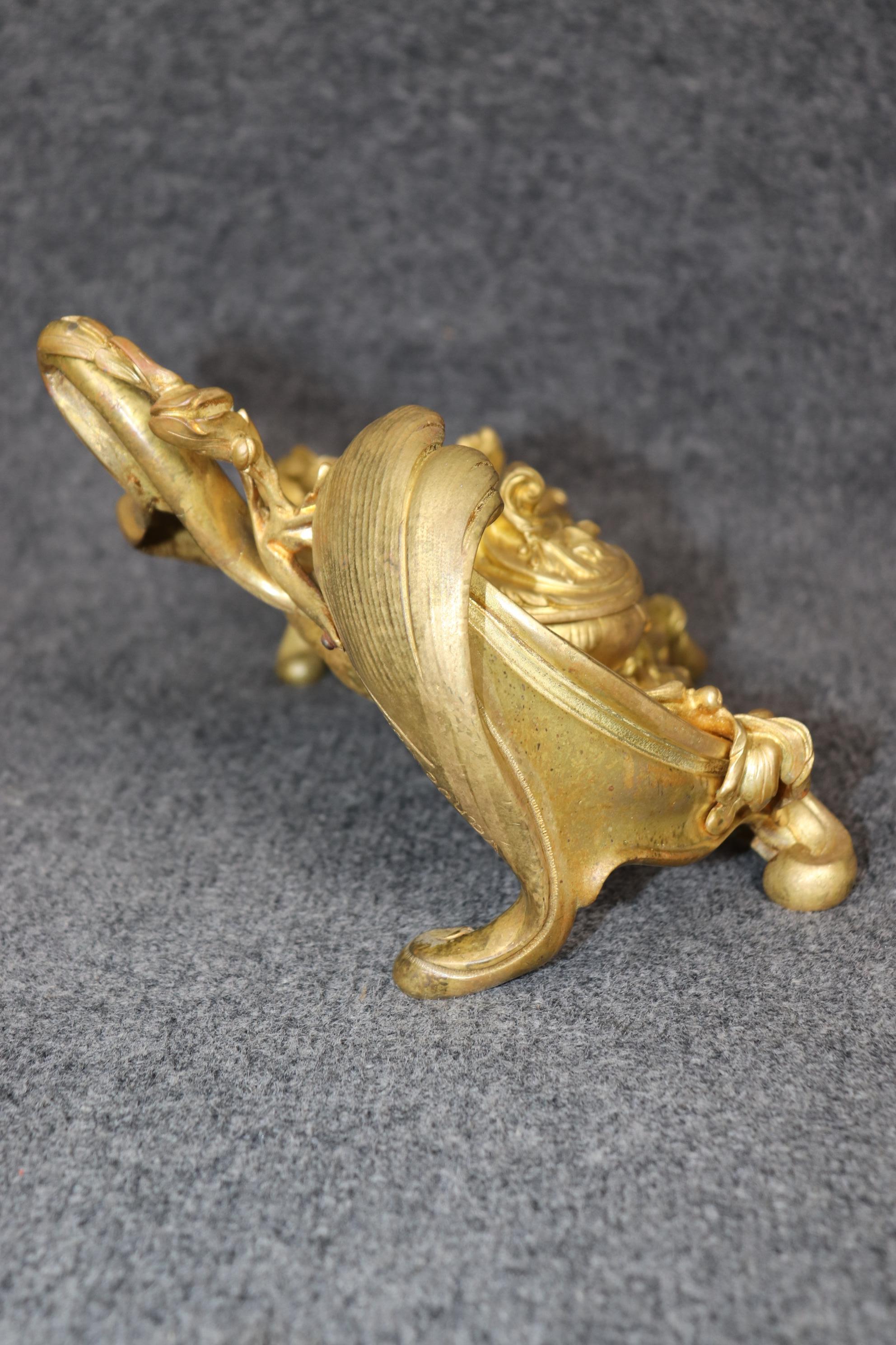 Cast Antique French Louis XV Style Bronze Ormolu Inkwell Signed Van De Voorde For Sale