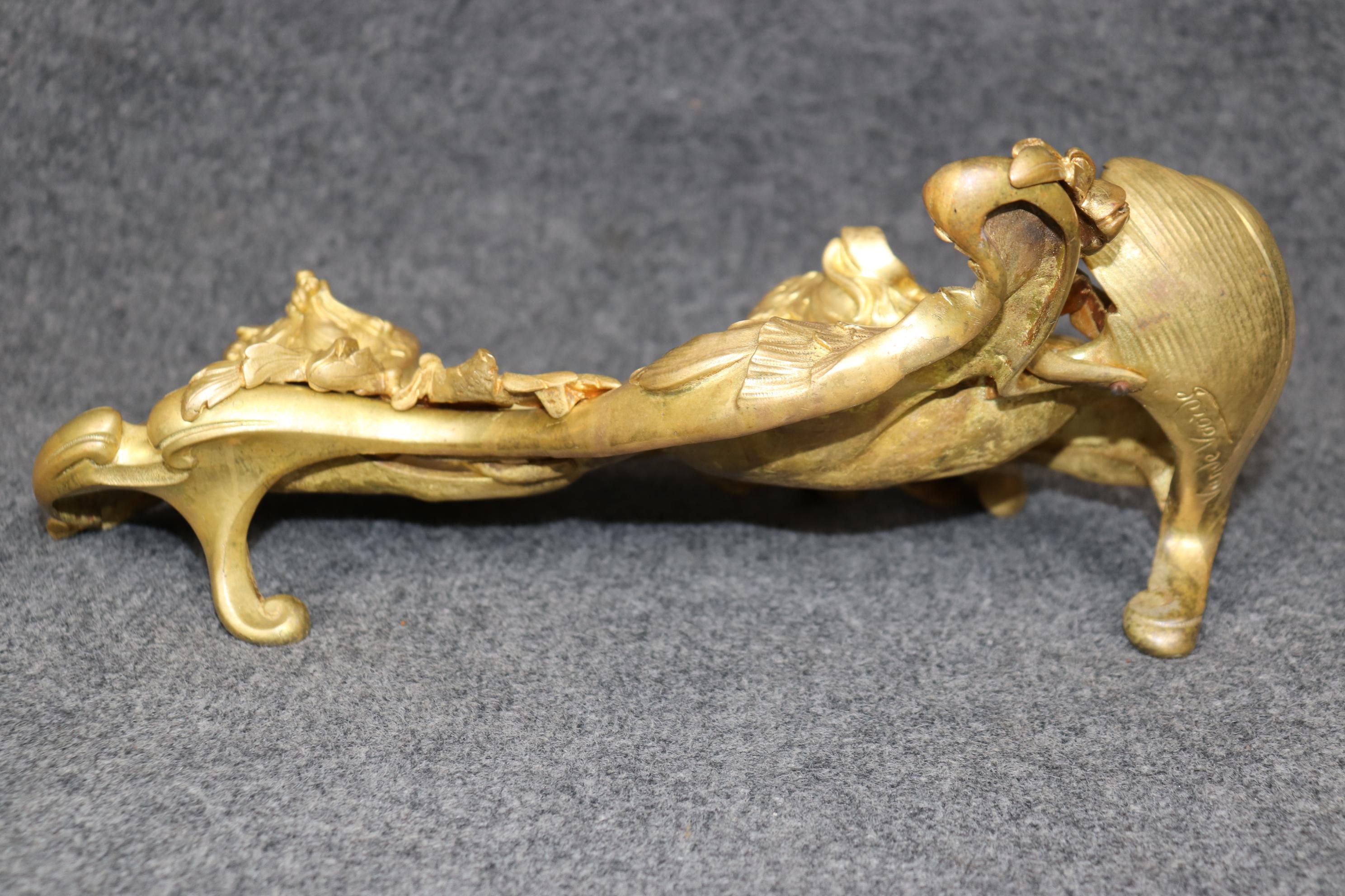 Antique French Louis XV Style Bronze Ormolu Inkwell Signed Van De Voorde In Good Condition For Sale In Swedesboro, NJ