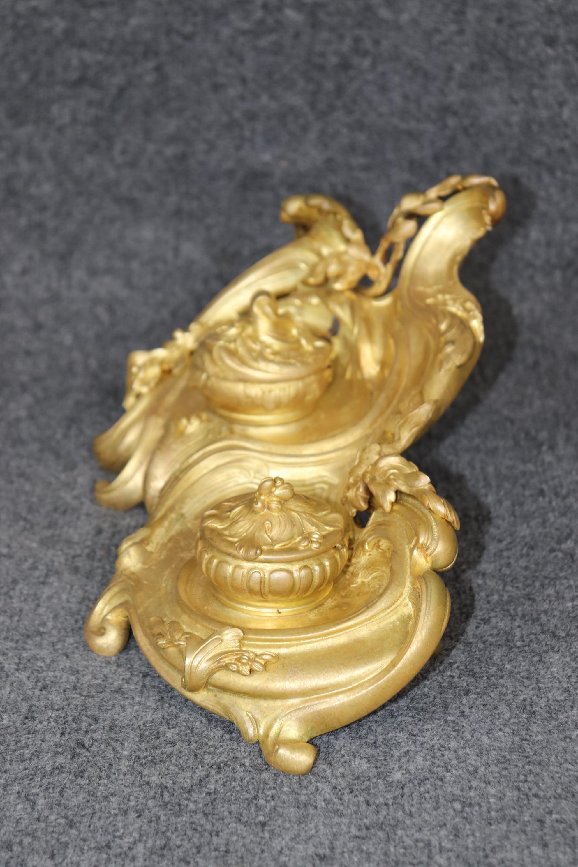 20th Century Antique French Louis XV Style Bronze Ormolu Inkwell Signed Van De Voorde For Sale