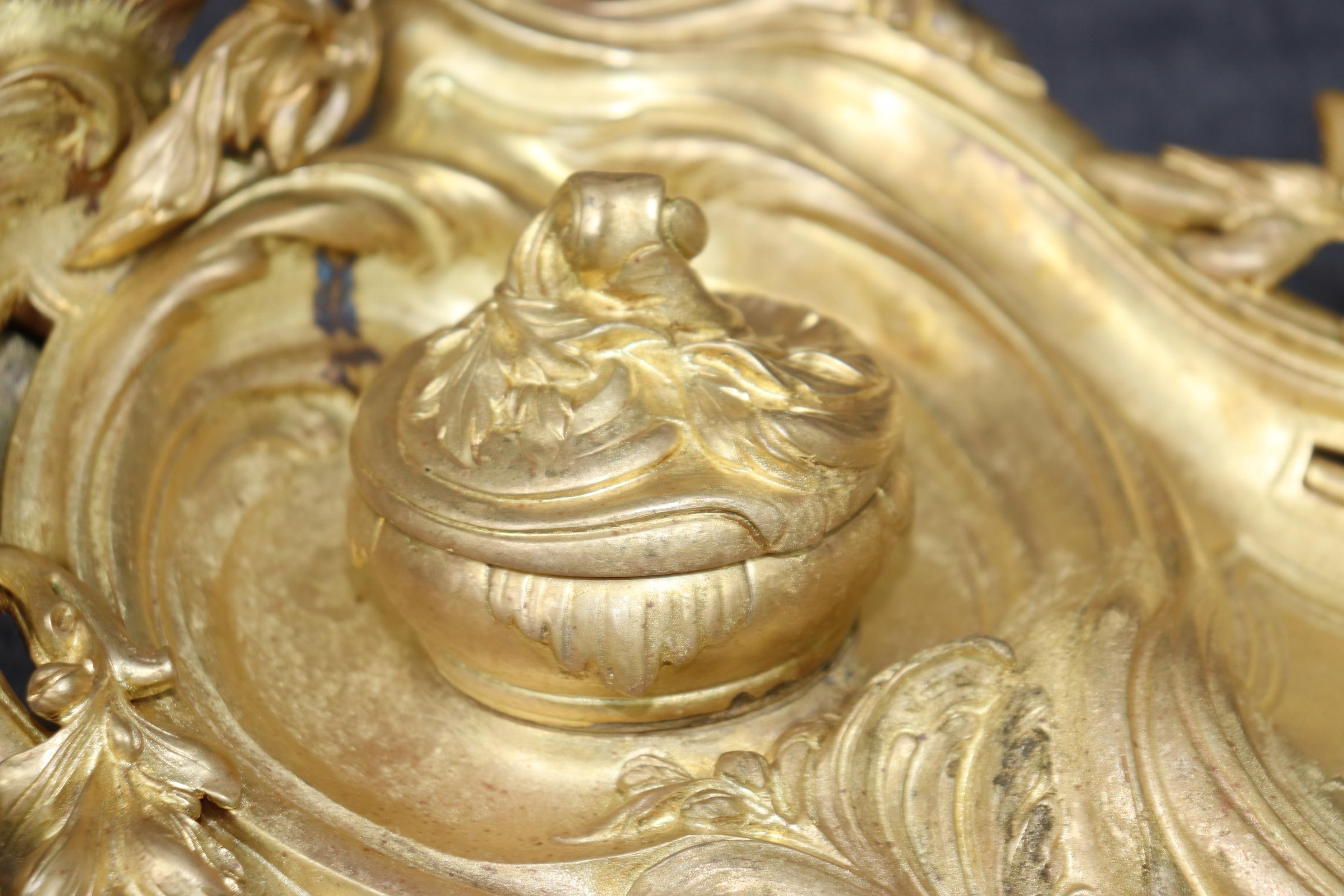 Antique French Louis XV Style Bronze Ormolu Inkwell Signed Van De Voorde For Sale 1