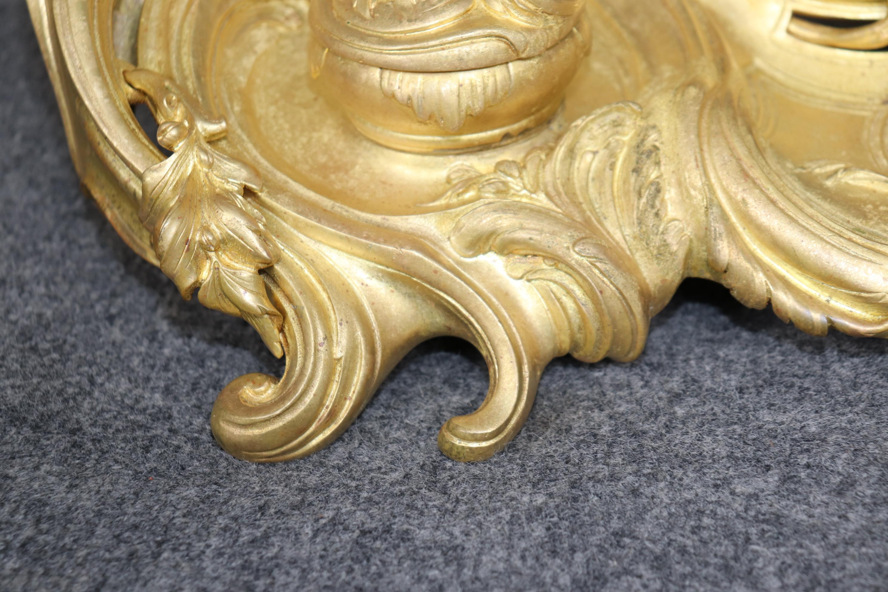 Antique French Louis XV Style Bronze Ormolu Inkwell Signed Van De Voorde For Sale 2