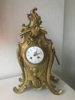Antique French Louis XV Style Bronze Pendulum Mantel Clock with Flowery Decor