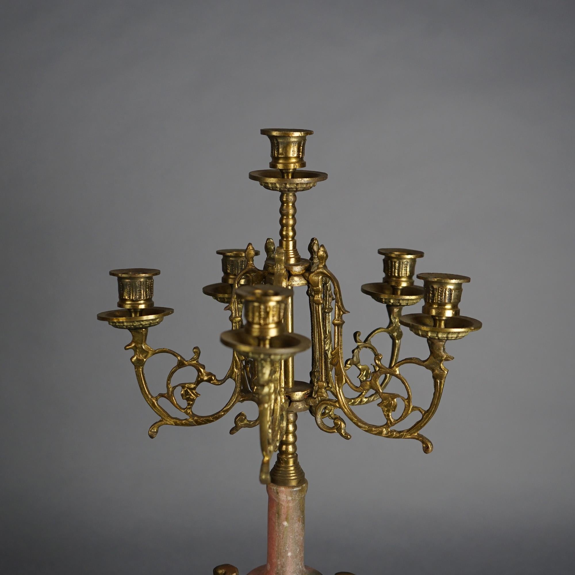 20th Century Antique French Louis XV Style Bronze & Rouge Marble Figural Candelabra C1920 For Sale