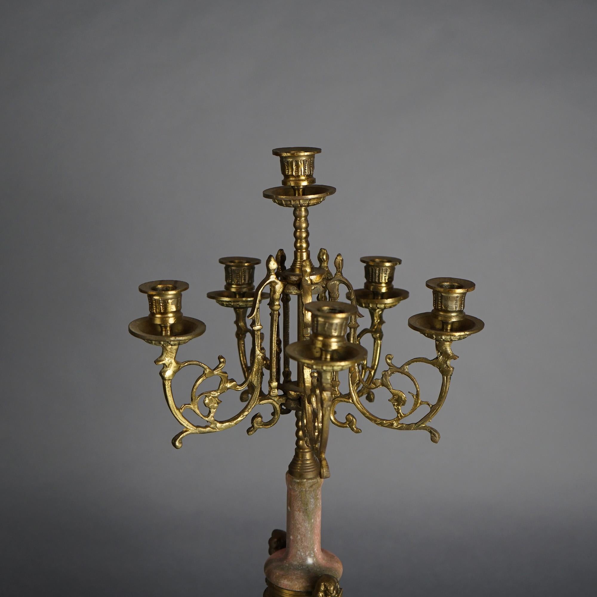 Antique French Louis XV Style Bronze & Rouge Marble Figural Candelabra C1920 For Sale 1