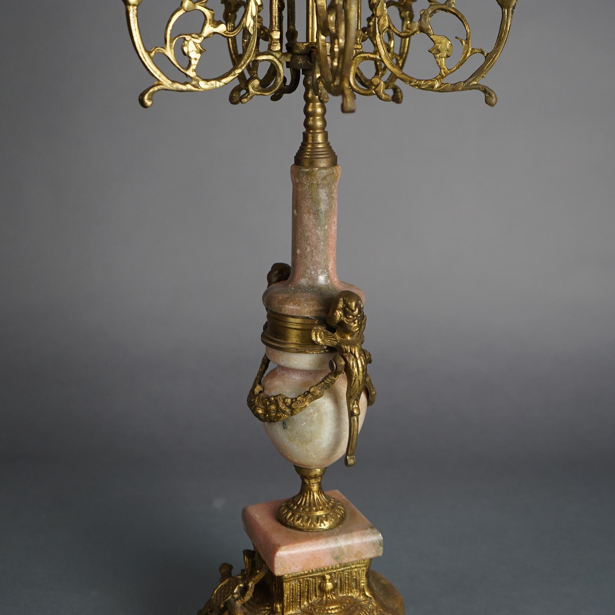 Antique French Louis XV Style Bronze & Rouge Marble Figural Candelabra C1920 For Sale 3