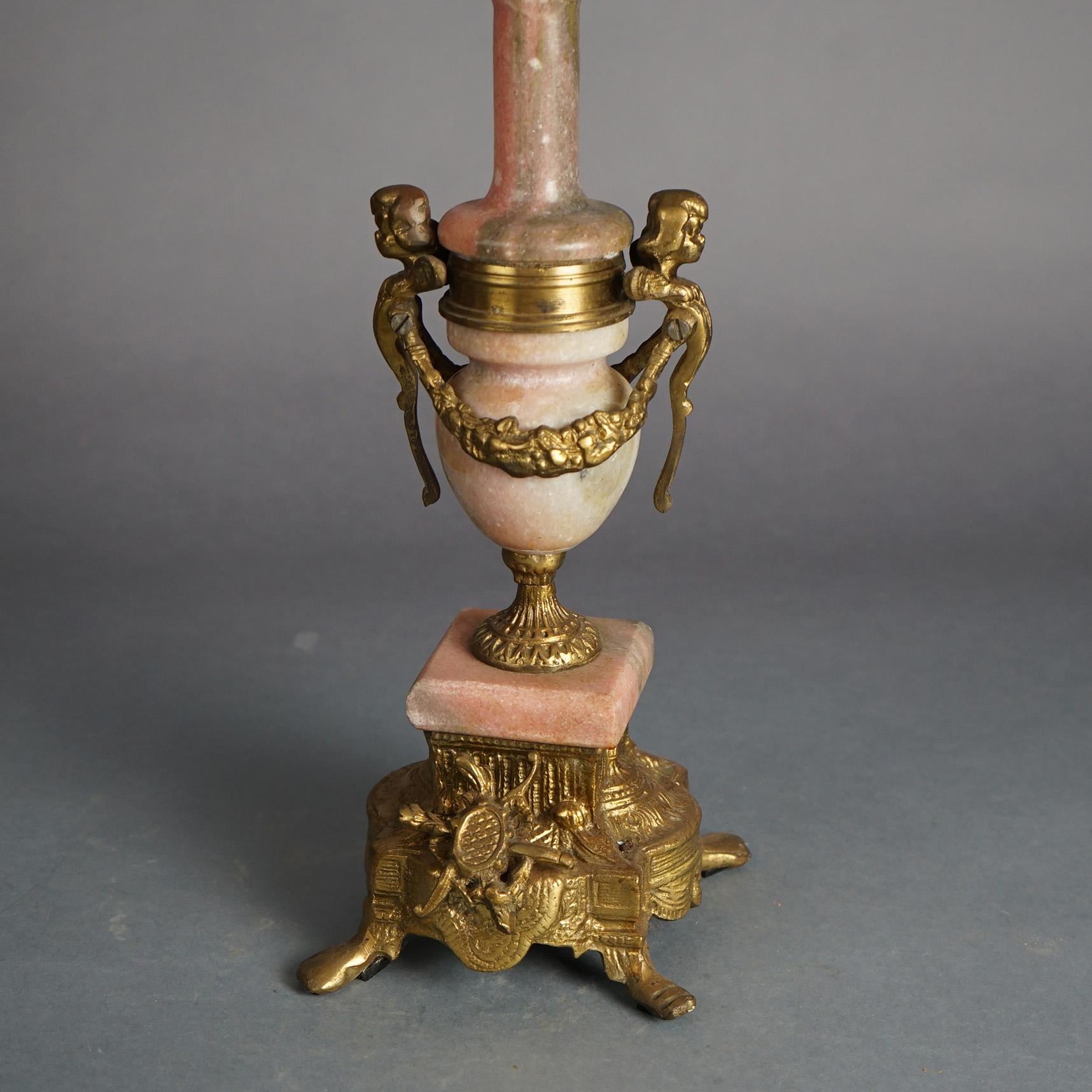 Antique French Louis XV Style Bronze & Rouge Marble Figural Candelabra C1920 For Sale 4