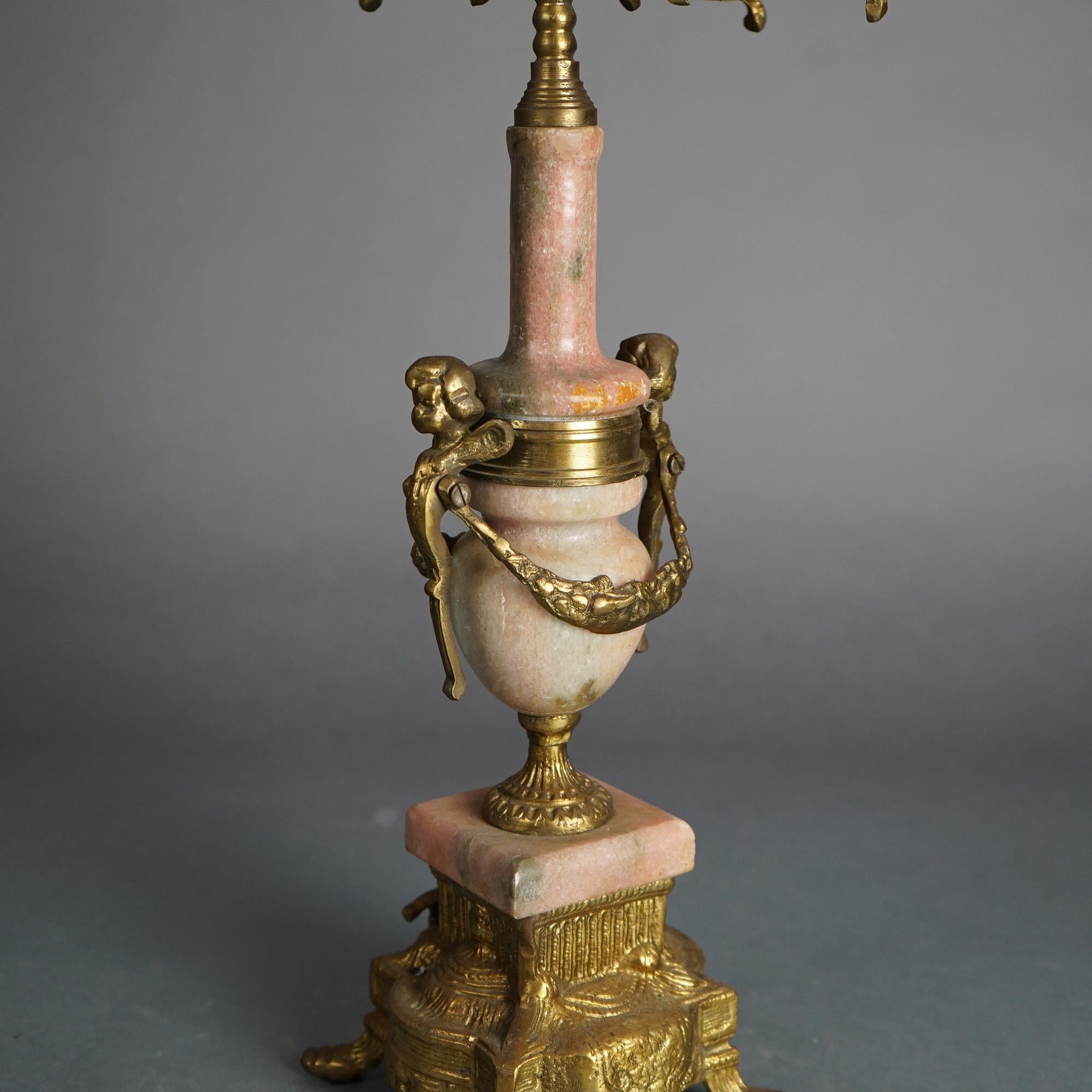 Antique French Louis XV Style Bronze & Rouge Marble Figural Candelabra C1920 For Sale 5