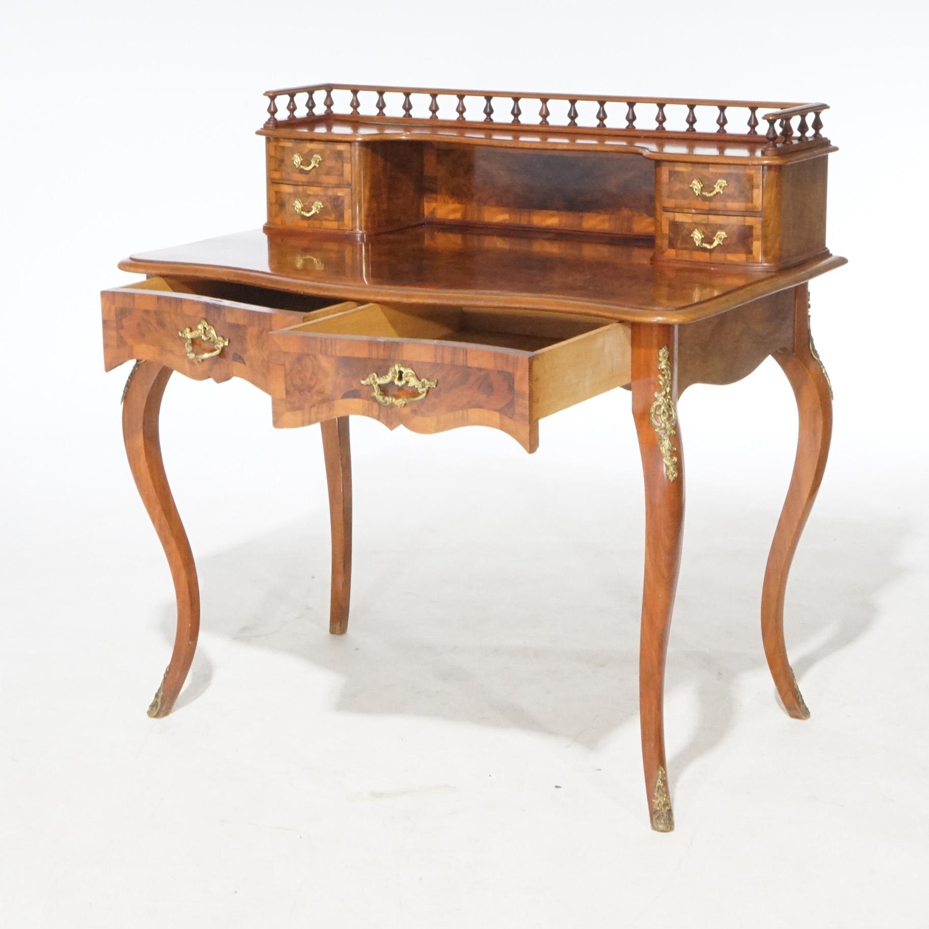 Antique French Louis XV Style Burl & Mahogany Parquetry Ladies Desk  In Good Condition In Big Flats, NY
