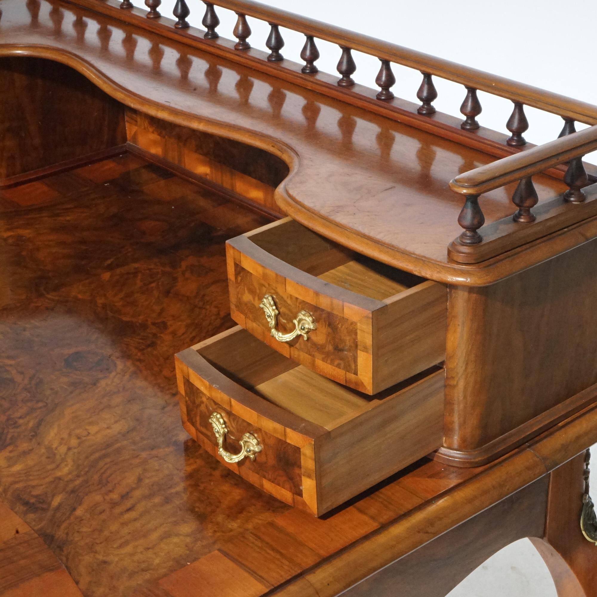 Ormolu Antique French Louis XV Style Burl & Mahogany Parquetry Ladies Desk 