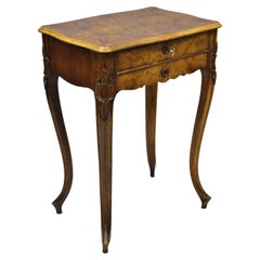Antique French Louis XV Style Burlwood Two Drawer Nightstand Side End Table