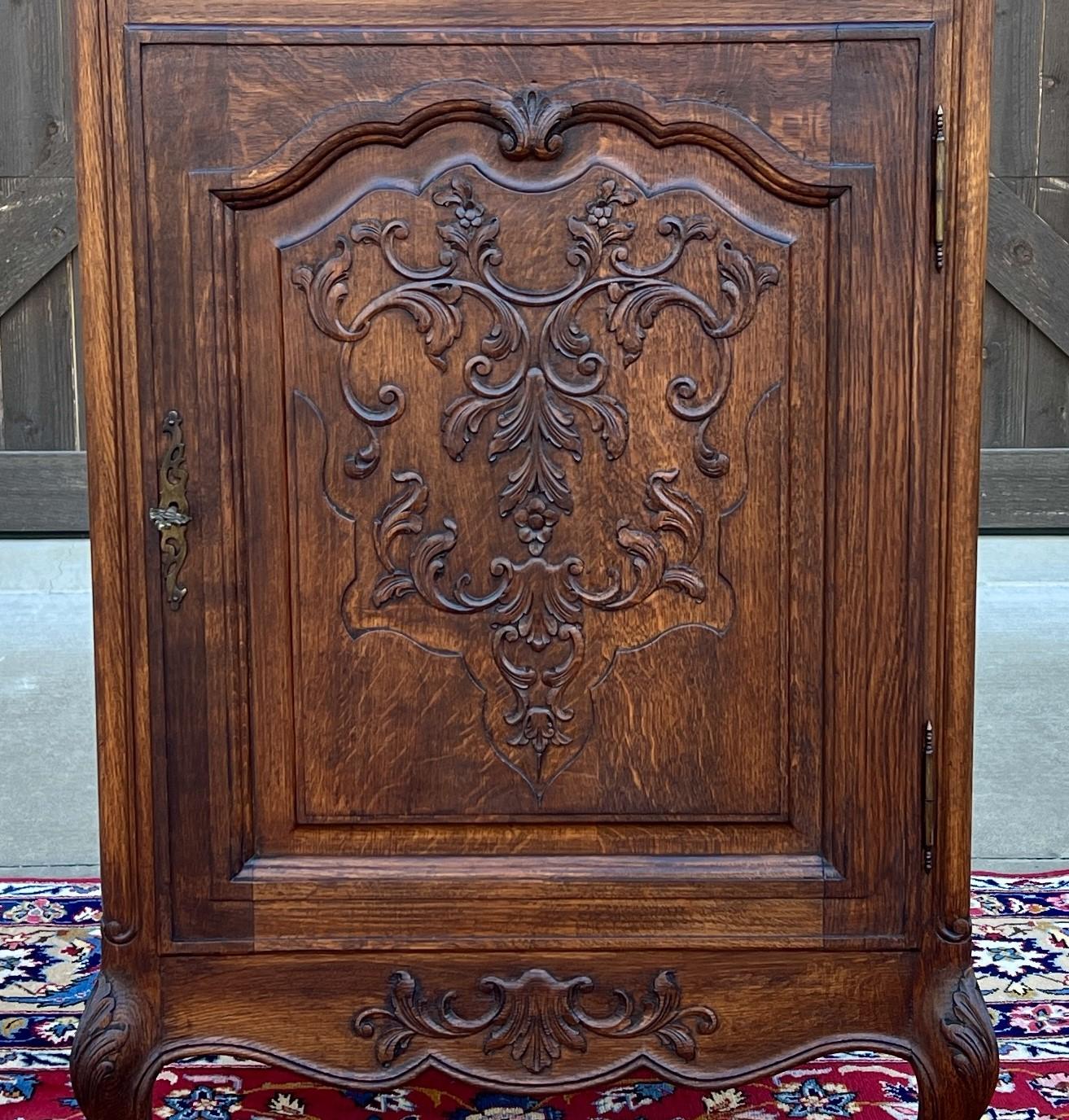 Antique French Louis XV Style Cabinet Cupboard w Drawer Carved Oak Tall 1920s For Sale 12