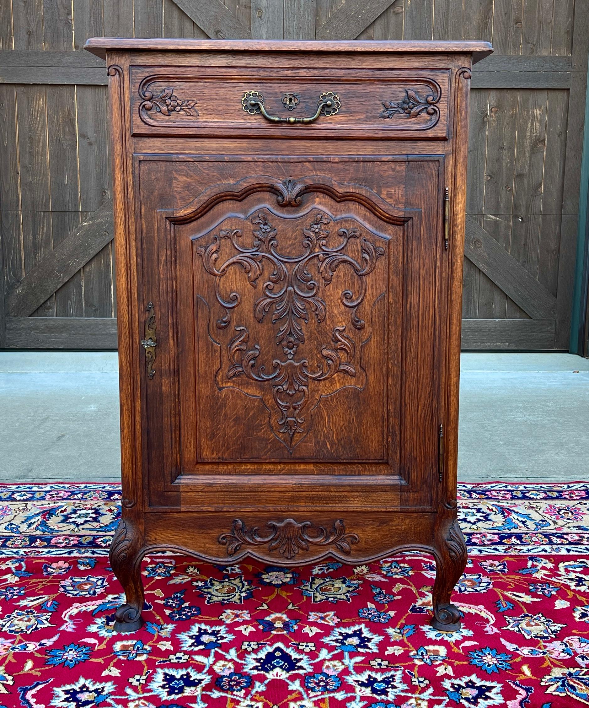 Antique French Louis XV Style Cabinet Cupboard w Drawer Carved Oak Tall 1920s For Sale 13