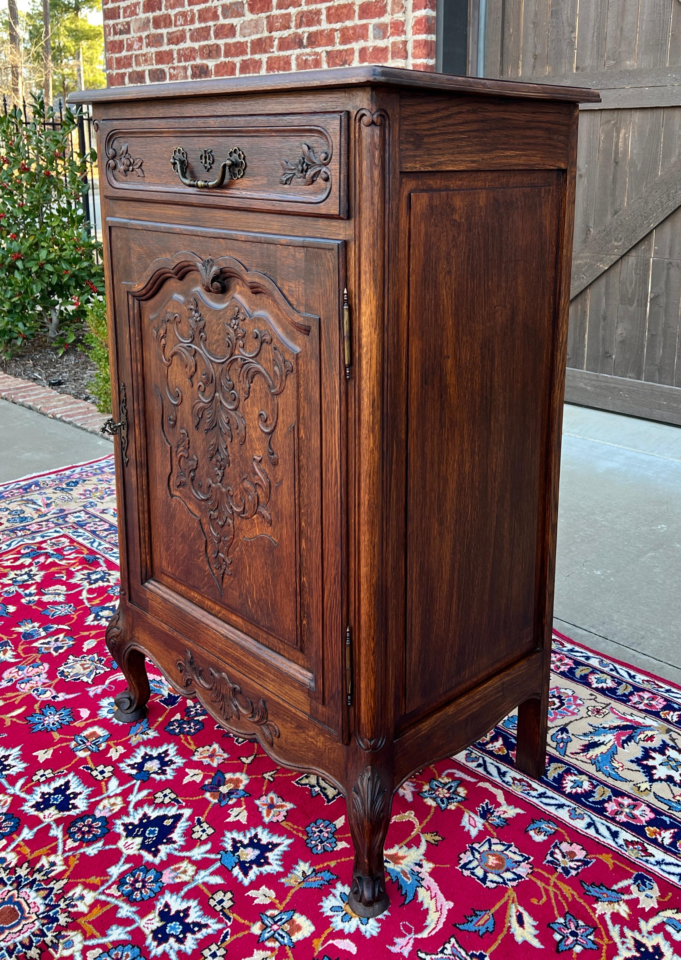 20th Century Antique French Louis XV Style Cabinet Cupboard w Drawer Carved Oak Tall 1920s For Sale