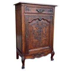 Used French Louis XV Style Cabinet Cupboard w Drawer Carved Oak Tall 1920s