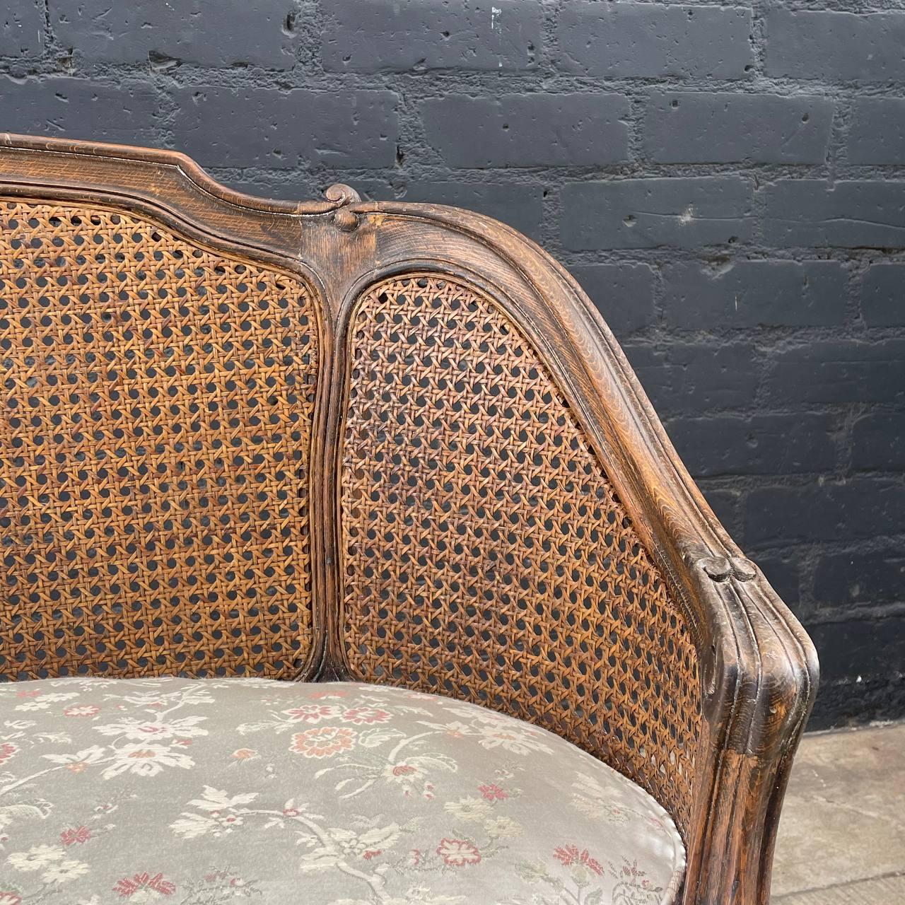 Antique French Louis XV Style Caned Settee Sofa For Sale 5