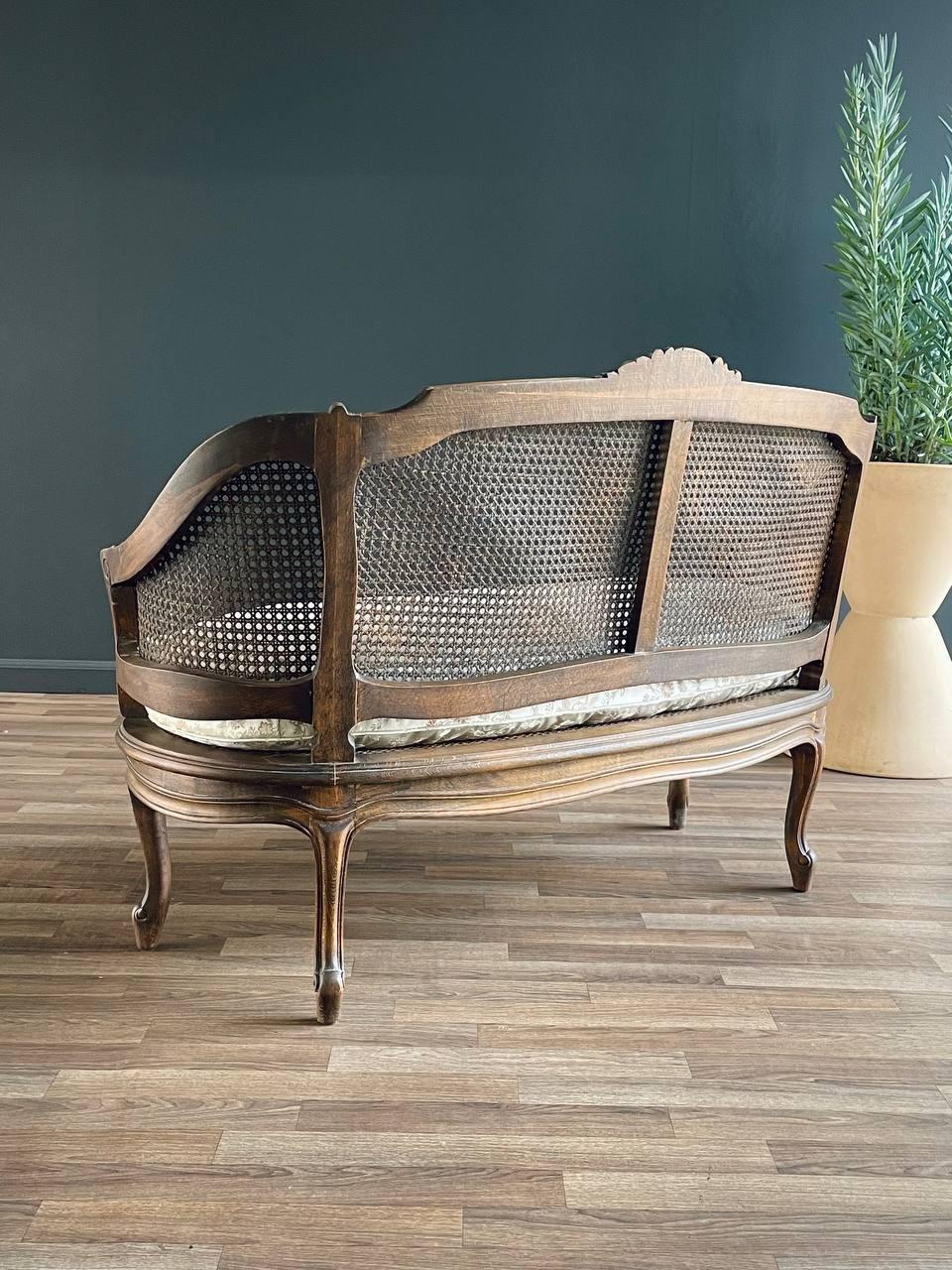 Silk Antique French Louis XV Style Caned Settee Sofa