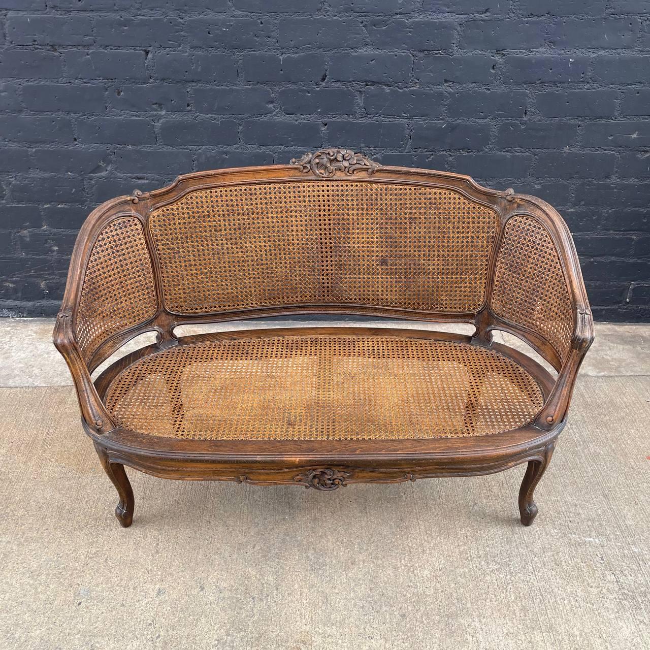 Mid-20th Century Antique French Louis XV Style Caned Settee Sofa For Sale