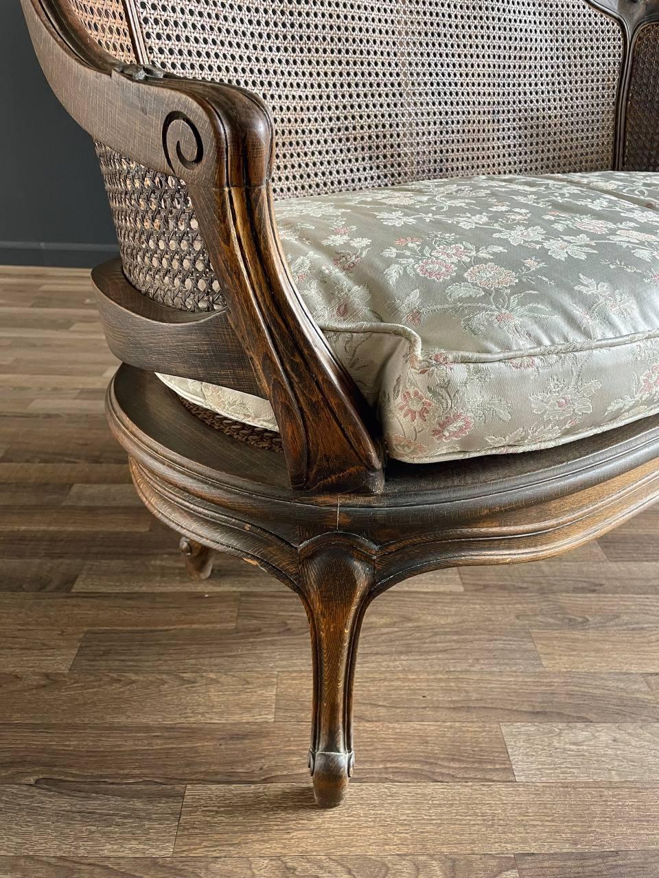 Antique French Louis XV Style Caned Settee Sofa 1