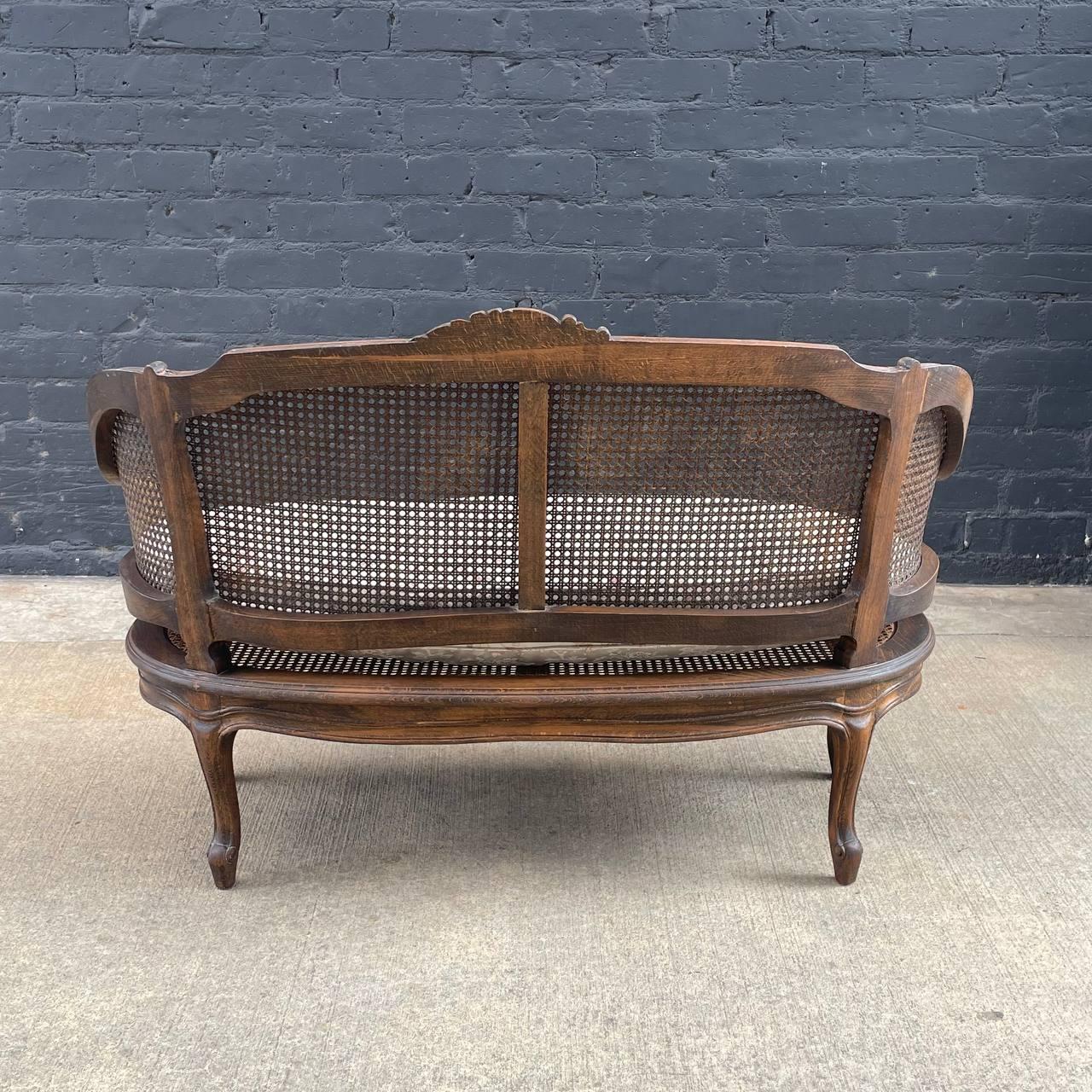 Wicker Antique French Louis XV Style Caned Settee Sofa For Sale