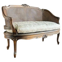 Antique French Louis XV Style Caned Settee Sofa