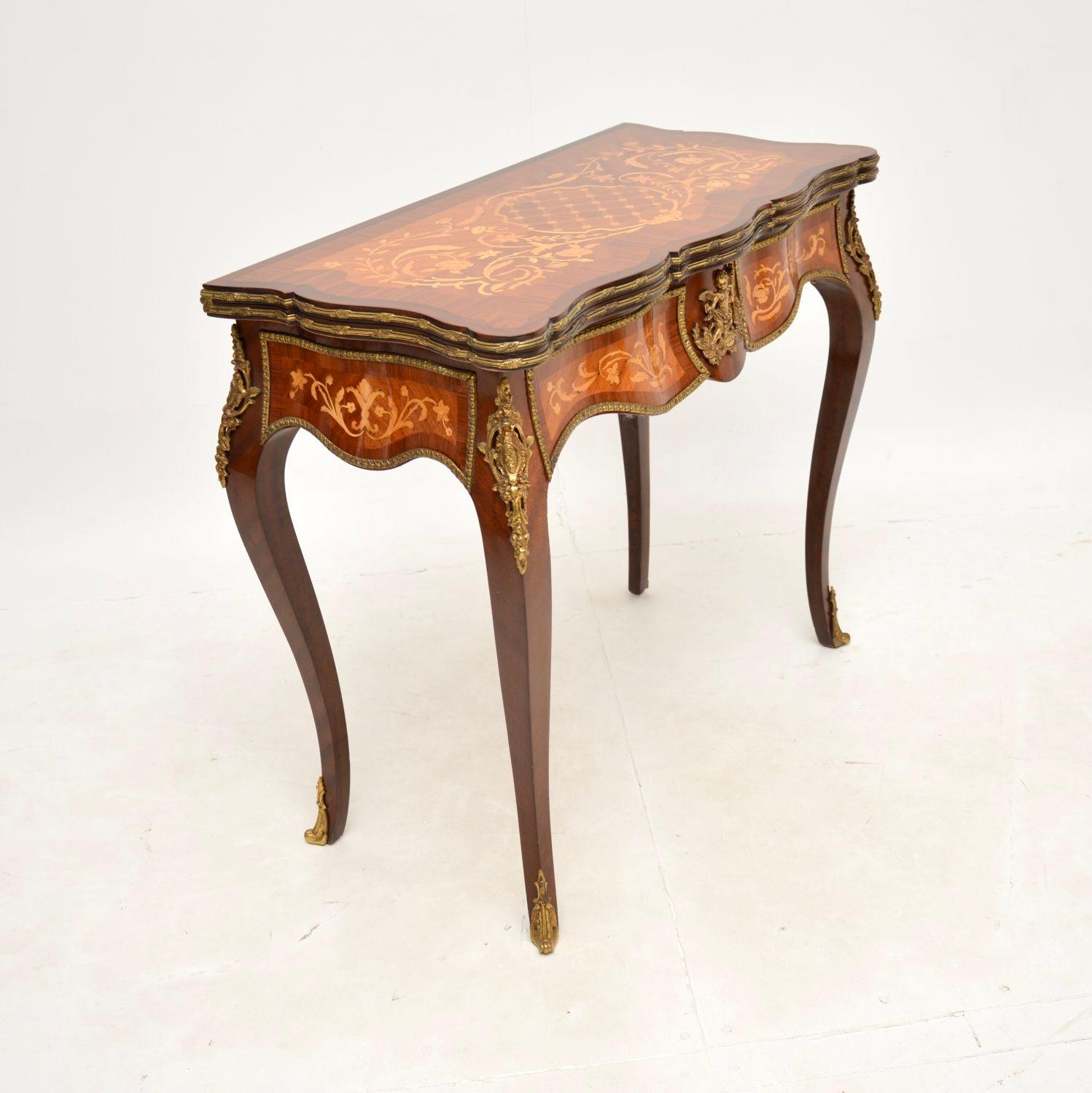 Inlay Antique French Louis XV Style Card / Console Table For Sale