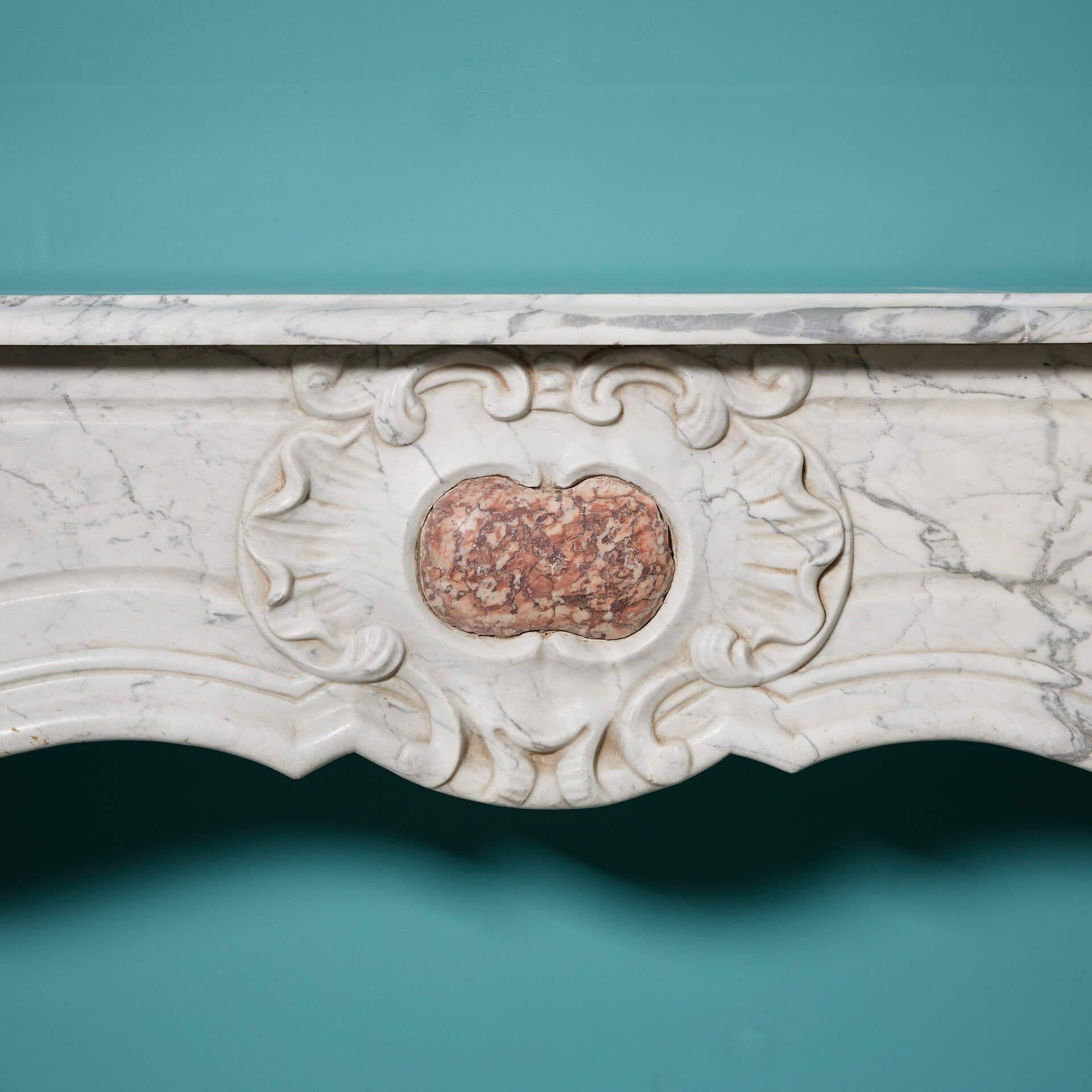 Antique French Louis XV Style Carrara Marble Fire Mantel Luis XV
