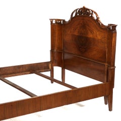 Antique French Louis XV Style Carved Flame Mahogany Double Bed Frame, C1930