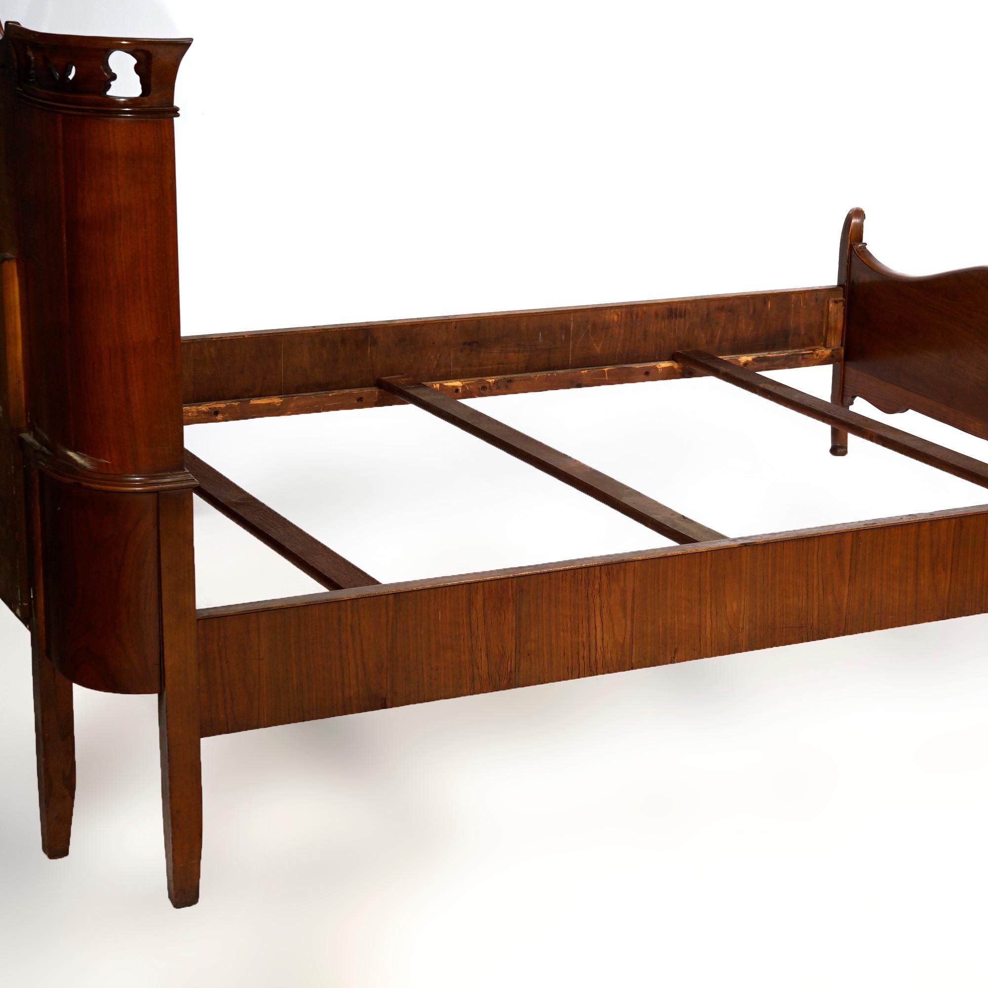 Antique French Louis XV Style Carved Flame Mahogany Double Bed Frame, C1930 5