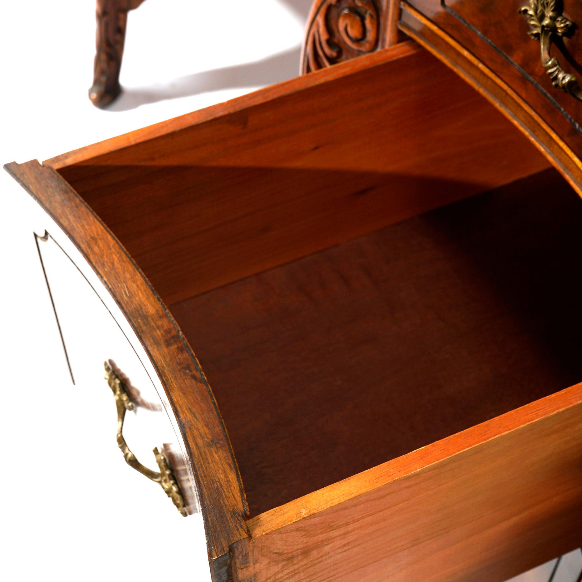 Antique French Louis XV Style Carved Flame Mahogany Dressing Table & Bench c1930 11