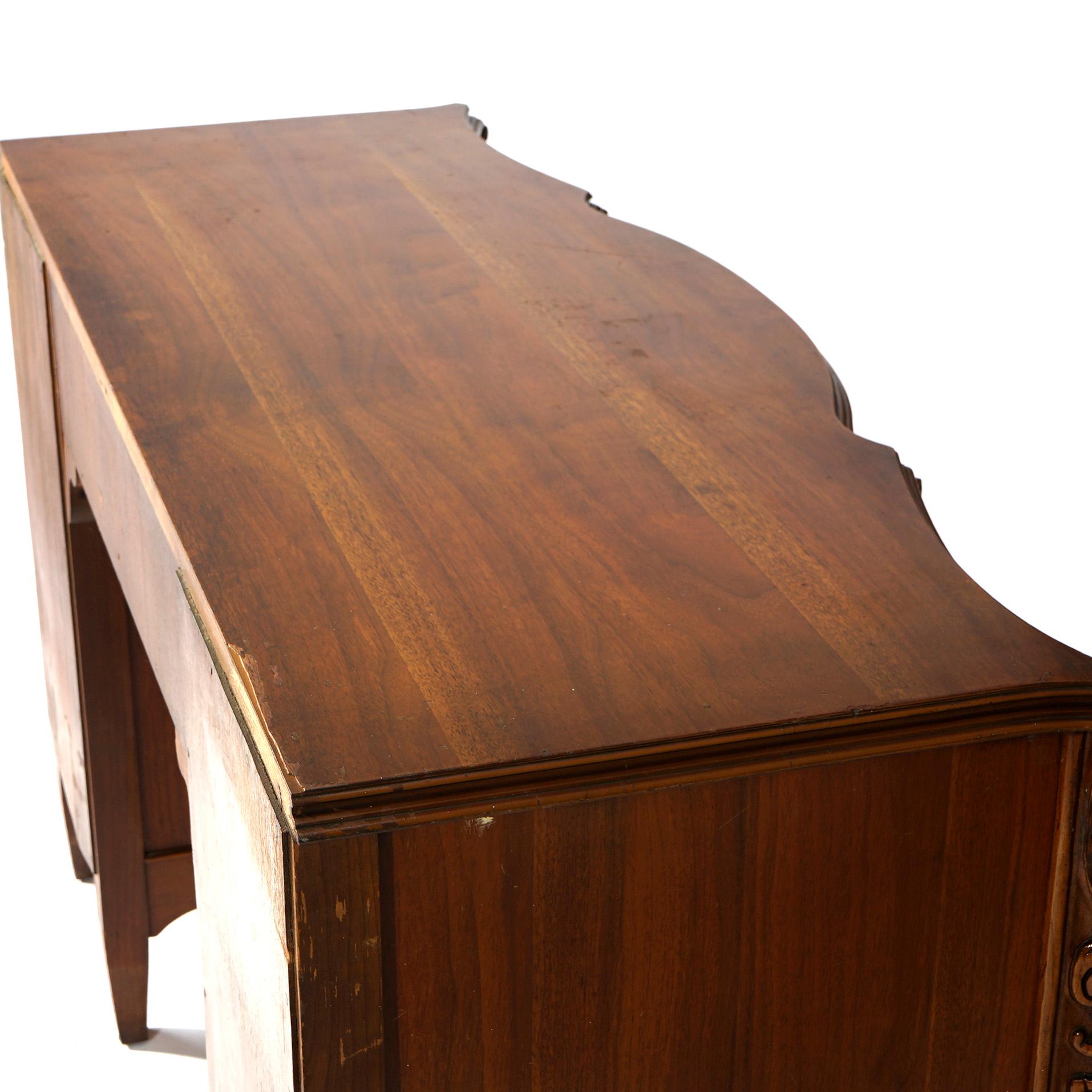Antique French Louis XV Style Carved Flame Mahogany Dressing Table & Bench c1930 13