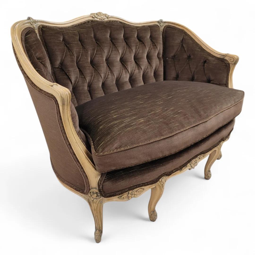 Antique French Louis Xv Style Carved French Parlor Set In Brown Mohair For Sale 6